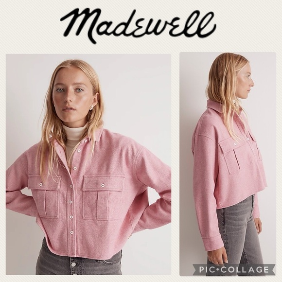 Madewell Women's Flannel Cargo Button-Up Shirt in Nouveau Pink Melange, Size XXS - Picture 2 of 10